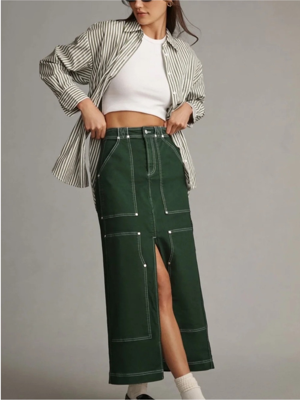 Anthropologie Pilcro Green Cargo Maxi Skirt